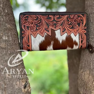 Porte-monnaie sculpté usiné à la main pochette étui de téléphone cheveux élégants sur cuir de vachette nouveau Design portefeuille multi-usages portefeuille en cuir occidental - Product Image 1