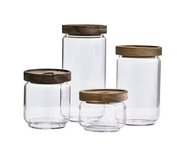 Boîte sèche en pot transparent blanc de 150ml 200ml avec couvercle en bois Boîte de stockage de nourriture populaire pour usage sec