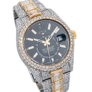 Top Trending Baguette And Round VVS Moissanite Diamond <b>Black</b> Dial Stainless Steel Iced Out Mechanical Automatic Wrist <b>Watch</b> Gift - Product Image 3