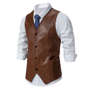 Casual Streetwear V Neck Men Leather Vests Wholesale Men Leather Vest Comfortable Winter Customized Logo Leather Vest for Men - Product Image 2