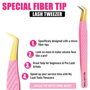 Pinces à épiler professionnelles en acier inoxydable de qualité supérieure, en forme de L, 3D, avec pointe en fibre pour extensions de cils, logo personnalisé - Product Image 2