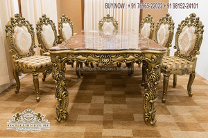 Ensemble de salle à manger Majestic en bois sculpté métallique turc pour 4 personnes, meubles de salle à manger de style royal, ensemble de salle à manger sculpté à la main pour villa royale, Canada - Product Image 4