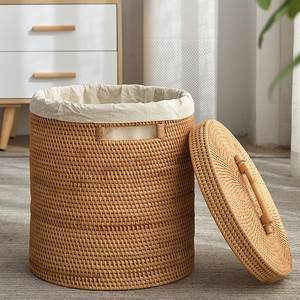 Natural Eco Friendly Rattan Trash <b>Bin</b> Waste <b>Bins</b> Sustainable Woven <b>Laundry</b> Hamper Basket <b>with</b> <b>Lid</b> and Handle - Product Image 1