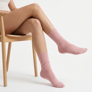 Calcetines de punto acanalado rosa sólido para mujer, transpirables, a media pantorrilla, para uso diario, de alta calidad, de algodón/fibra de bambú, compresión CLASE 1 - Product Image 2