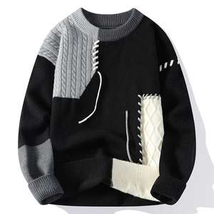 Pull en tricot chaud pour homme, anti-boulochage, en laine/acrylique, motif uni, logo imprimé numériquement sur le devant, tendance automne - Product Image 1