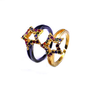 Bijoux en argent sterling 925 plaqué or à la mode Multi Color Gemstone Women Classic Star Ring - Product Image 4