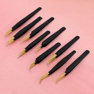 Pince à épiler de volume classique à pointe en fibre d'or faite à la main Pince à cils à pointe d'isolation incurvée et droite Pince à épiler en forme de S en acier inoxydable - Product Image 3