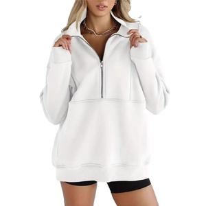 Automne hiver mode hommes décontracté coupe régulière col montant pull à capuche à manches longues couleur unie manteau Semi-fermeture éclair uni teint - Product Image 1