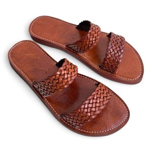Brown Woven Flat <b>Sandals</b> Women Slip <b>on</b> Leather Look <b>Slides</b> Casual Beach Outdoor Lightweight Breathable Comfortable Shoes - Product Image 2