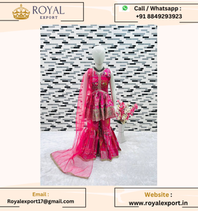 Nuevo trabajo de secuencia pesada de diseñador con parte superior de impresión digital y Sarara con Dupatta completamente cosido para niños - Product Image 4