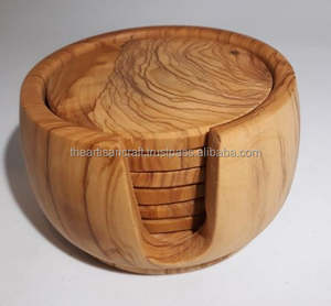 Handmade 6-Piece Round Wooden <b>Coaster</b> Set Classic Sustainable <b>Drink</b> <b>Coasters</b> with Table Holder Decorative Wood Mat Pad Set - Product Image 6