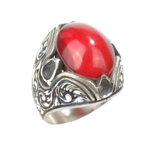 Bague pour homme en argent sterling 925, ovale, ambre rouge feu naturel, style hip-hop tendance, sertissage clos, idée cadeau élégante - Product Image 2