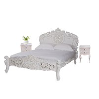 Cama rococó estilo francés madera maciza de caoba artística tallada muebles de dormitorio antiguo diseño europeo Marco de cama tamaño Queen blanco