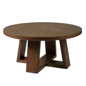 Table basse moderne ronde en bois solide avec la conception durable de base de piédestal - Product Image 3