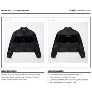 Veste en jean personnalisée 14 oz avec panneau en velours, broderie effet vieilli, coupe droite, longueur classique, style streetwear, coupe ample, coupe-vent, écologique, col rabattu - Product Image 6