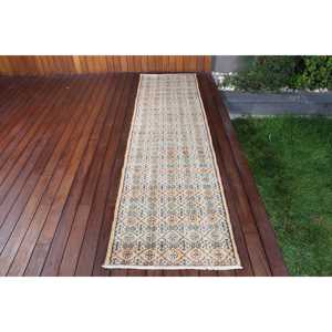 Alfombra Turca Vintage de 2.4x9.1 pies (72x276 cm), Alfombra Azul de Lana Marroquí - Product Image 1