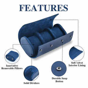 Luxury <b>Blue</b> Leather Watch <b>Roll</b> Travel Case for Men 1 2 3 Slots Wholesale - Product Image 3