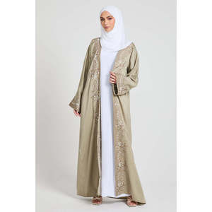 Ensemble Abaya Ouverte Brodée Quatre Pièces-Pistache - Product Image 1