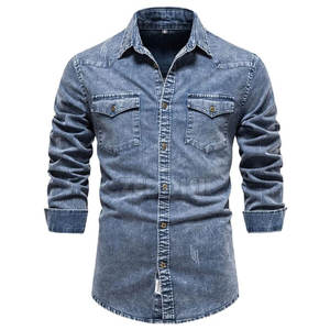 High Quality Best Price 100% Cotton Breathable <b>Jeans</b> <b>Shirt</b> <b>for</b> <b>Men's</b> Custom Color Slim Fit Casual OEM Service - Product Image 3