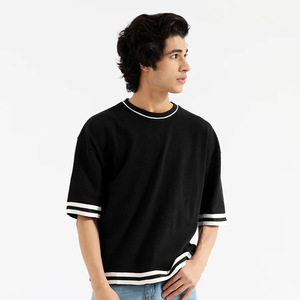 T-shirts pour hommes Marque d'impression personnalisée Respirant 100% coton T-shirts pour hommes Garniture contrastée de haute qualité T-shirts pour hommes - Product Image 4