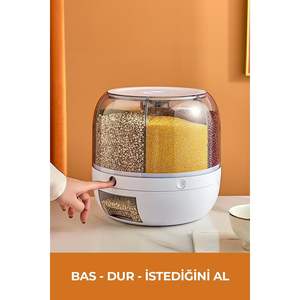 Organizador de Alimentos Giratorio de 360 Grados para Alimentos Secos y Legumbres, Incluye Cuchara para Especias de Regalo, Hecho de Plástico Duradero, Talla Única, Hecho en Turquía - Product Image 5