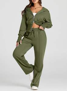 ชุดลำลอง2ชิ้นสำหรับผู้หญิงชุดออกกำลังกายมีฮู้ดชุดวอร์มมีฮู้ดสำหรับเดินทางไปสนามบิน - Product Image 3