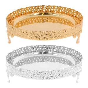 Bandeja de servicio de espejo de forma redonda con marco de Metal de diseñador de arte creativo moderno chapado en oro de alta calidad a un precio impresionante - Product Image 4