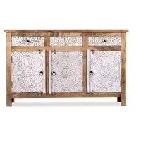 Buffet indien fait à la main traditionnel sculpté finition rustique pour salon avec deux portes armoire buffet comptoir aspect naturel