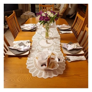 Classy ODM Home Dining Wholesale <b>White</b> 100% Organic Cotton Organic Silky Satin <b>Fabric</b> Floral <b>Lace</b> Attached Design for Decoration - Product Image 4