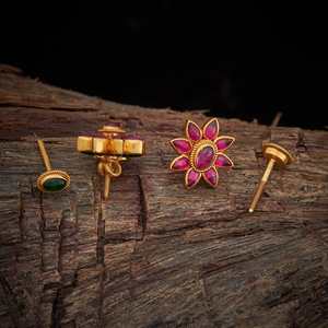 Silver Temple Vintage Trendy Stainless Steel <b>Earrings</b> 153727 Religious Stud Bezel Set Flower Pattern with <b>Hook</b> for Wedding - Product Image 2