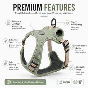 Imbracatura <span class=keywords><strong>Casual</strong></span> Leggera per Animali Domestici Sage, Imbottitura in Rete Ventilata, Anello a D Rinforzato, Logo Personalizzabile, Adatta per Tutte le Stagioni - Product Image 6