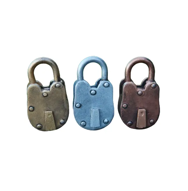 Different Color Antique Iron Padlock & Keys Vintage Style Lock With 2 Keys Working Condition Locks for security decor Perpouse