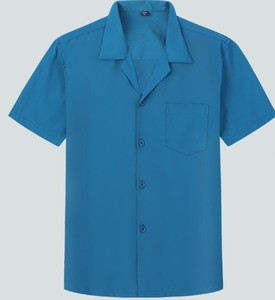 Chemise pour homme en coton mélangé, col cubain vintage de haute qualité, respirante, teinte unie, tissu sergé, manches courtes, décontractée - Product Image 3