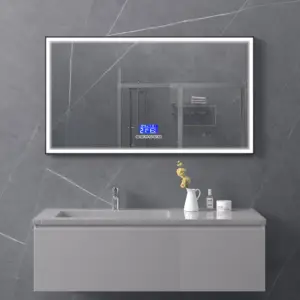 Miroir Led Anti-buée pour salle de bain, noir, hôtel, plein Ul, avec Tv, miroir intelligent
