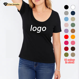 OEM Custom Women's Slim Fit Spandex/Cotton Short Sleeve V-Neck <b>T</b>-<b>Shirt</b> Breathable Anti-Pilling Logo in 18 Colors for Summer - Product Image 2