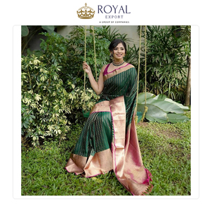 Exportador a granel que vende ropa de boda de diseñador moderno exclusivo borde Jacquard suave Lichi seda Saree con blusa sin costuras - Product Image 4