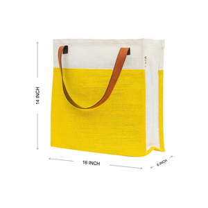 Sac fourre-tout écologique personnalisé en jute avec poignées en cuir véritable spacieux et polyvalent-en vente - Product Image 6