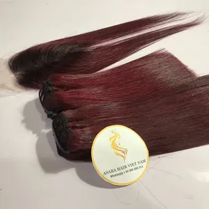 Bone Straight Color Bundles mit Verschluss Brazilian Hair Bundles Set weinrot Großhandel Kostenloser Versand