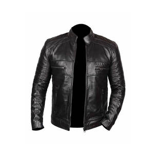 Chaqueta de cuero negro para motocicleta, Cazadora Bomber de cuero genuino para hombre, venta al por mayor - Product Image 4