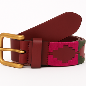 Handcrafted Polo <b>Belt</b> Pattern pink green Premium Leather, Vintage Buckle, Unisex Fashion <b>Accessory</b> | OEM Available - Product Image 1