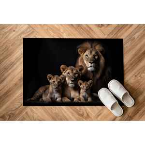 Alfombra para puerta con diseño de familia de leones: alfombra impresa con diseño de animales de safari, alfombra delgada no tejida - Product Image 2