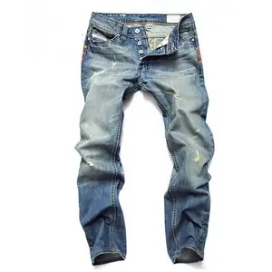 האופנה האחרונה בצבע אחיד מכנסי ג'ינס מחודדים ריקים לגברים בגזרה דקיקה באיכות הטובה ביותר אופנה סקיני ארוך ג'ינס לגברים