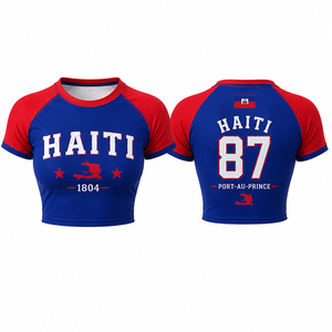 Crop top personnalisé Haïti pour femme, vêtements de supporter pour le jour du match, t-shirt court imprimé DTG, souvenirs de festivals, collections de maillots de sport d'équipe - Product Image 3