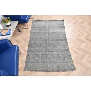 Tapis Kilim turc 4,1x6,7 pieds, gris noir à pois, tapis vintage en laine - Product Image 5