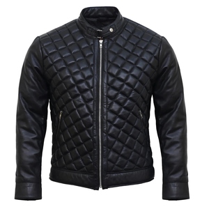Veste matelassée en cuir d'agneau véritable sur mesure de haute qualité pour homme - Product Image 4