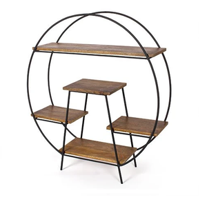 Étagère murale décorative en métal en laiton AK avec 3 niveaux en bois et cadre attrayant en étagère utilitaire noire pour le salon - Product Image 4