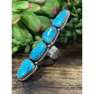 Kingman Turquoise Sterling Silver <b>Adjustable</b> <b>Ring</b> Size 8.5 Navajo Made - Product Image 4