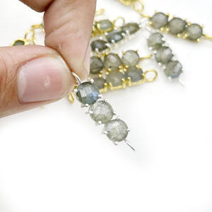 Bijoux faits à la main en argent Sterling 925 pour femmes Labradorite naturelle trois pierres connecteur lunette à facettes ensemble de réglage enfants - Product Image 3