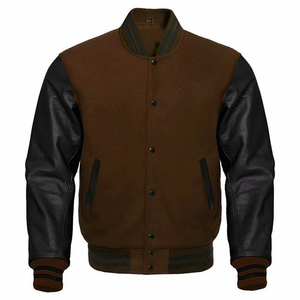 Chaqueta Varsity de Lona Estilo Béisbol para Otoño, con Parche de Letras Bordadas, Cierre de Cremallera, Cuello Alto y Frente Acanalado - Product Image 1