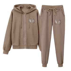 Logo personnalisé Rhinestone Ensemble sweat-shirt et pantalon de survêtement Femmes Casual Full Zip up Hoodie Rhinestone - Product Image 1